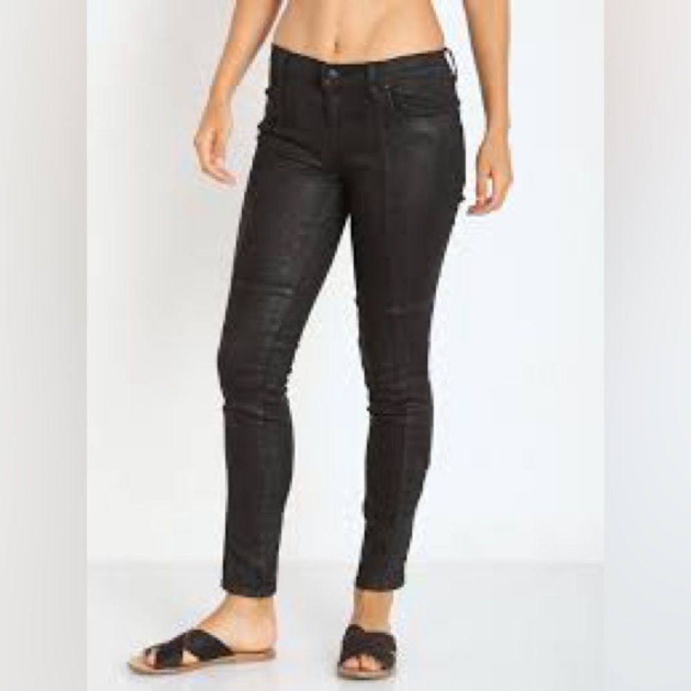Free People Coated Low Rise Jillian Skinny Pant Black Denim Jean Stretch 27